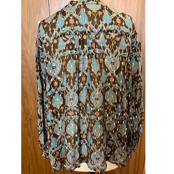 RARE FIGUE long sleeve "poet" blouse, ruffled, silk with metallic thread, S-M - Picture 4 of 6